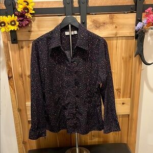 Croft & Barrow Black Button Down Shirt with Colorful Speckles
